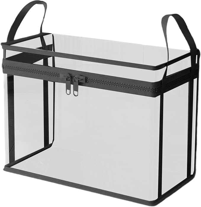 Stuffed Animal Storage PVC Organizer Bag Doll Storage Container Dustproof Box with Carrying Handle for Playroom Living Room Children's Birth, Black