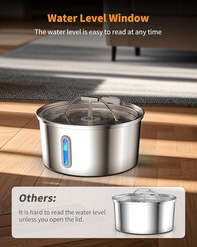 Lawfery Cat Water Fountain Stainless Steel, 0.8gal/108oz Automatic Cat Drinking Fountain with 3 Filters, Pet Water Dispenser with Quiet Pump, Suitable for Cats, Dogs and Multi-pet households