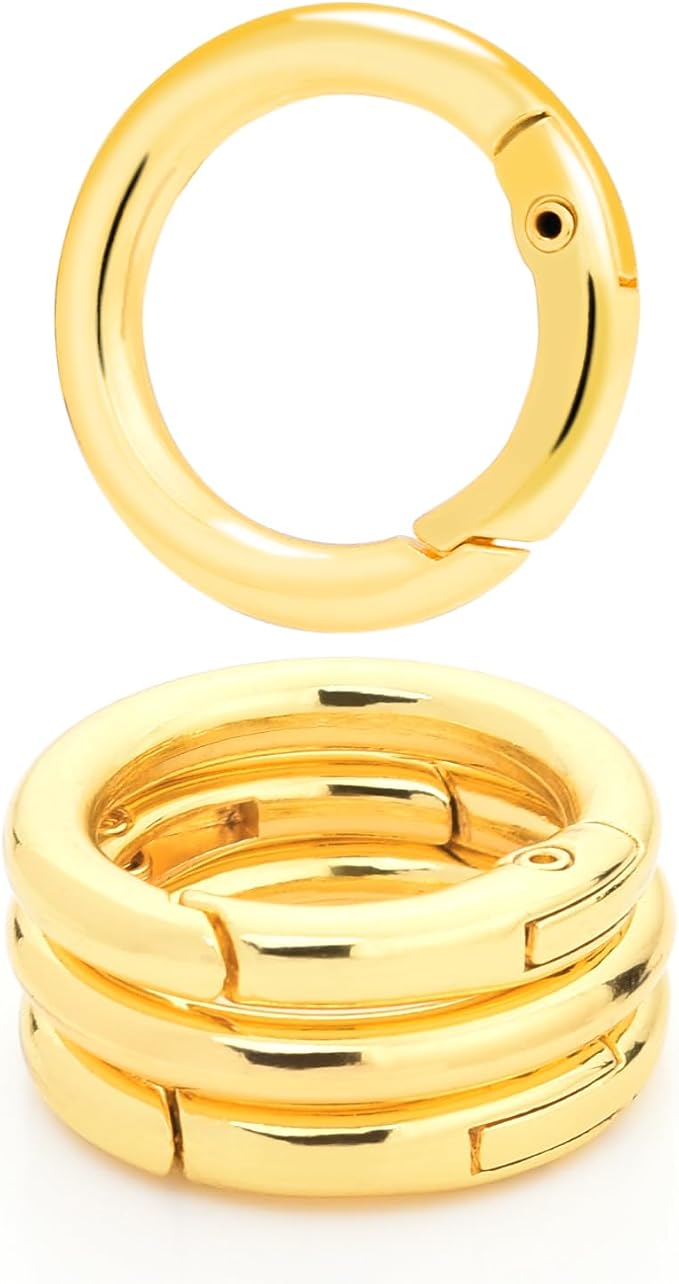 CooBigo 10 Pack 3/4 Inch Gold Round Keyring, Trigger Spring O Rings Metal Round Carabiner Clip for Replacement Purse Strap, Paracord Lanyard Clips, Keychain Rings Hardware DIY Crafts Making