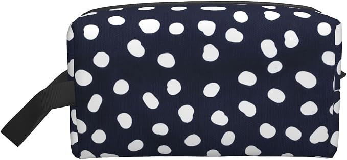 Navy Blue Polka Dot Makeup Bag - Durable 600D Oxford Fabric Travel Cosmetic Bag, Shockproof Foam Padded Toiletry Organizer for Gym & Daily Use 10x6.2x4.9 Inch