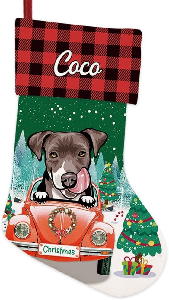 Personalized 1 Pack Christmas Stocking Lovely Pit Bull Dog Stocking Christmas Tree Winter Fireplace Holiday Decoration 14"