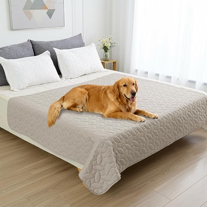 Ameritex Waterproof Pet Bed Cover Anti-Slip Dog Bed Blanket for Sofa and Furniture Waterproof New Pattern Design (Khaki, 82x120 Inch (Pack of 1))