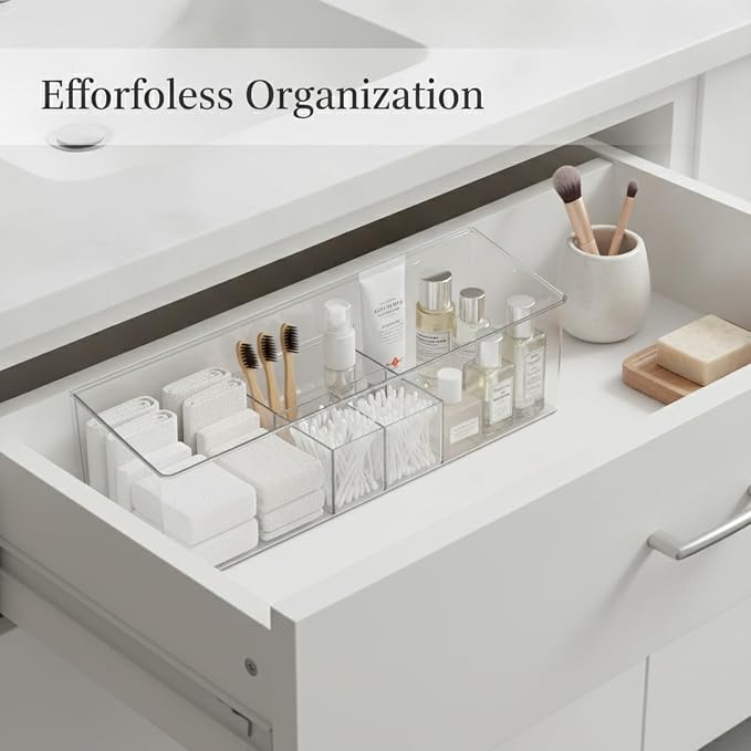 Multipurpose Clear PET Storage Box with Dividers, Versatile Organizer for Drawers, Vanities, and Desktops (1 Piece)