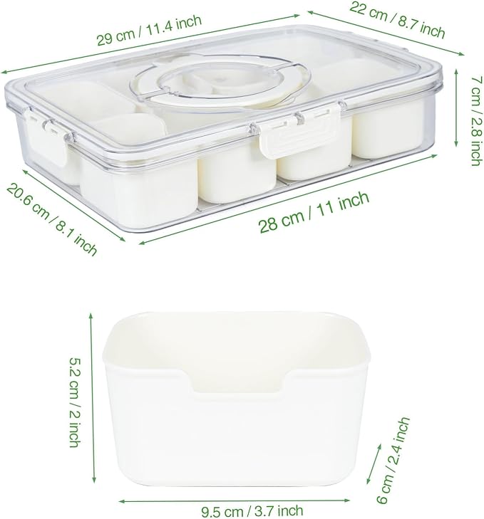 2Pcs Snackle Box Snack Containers with Lid Divided Serving Tray with Handle | Portable Snack Platter Fruit Veggie Trays Snackele Box Containers for Charcuterie, Party, Snack, Nuts, Beach, Travel, Picnic