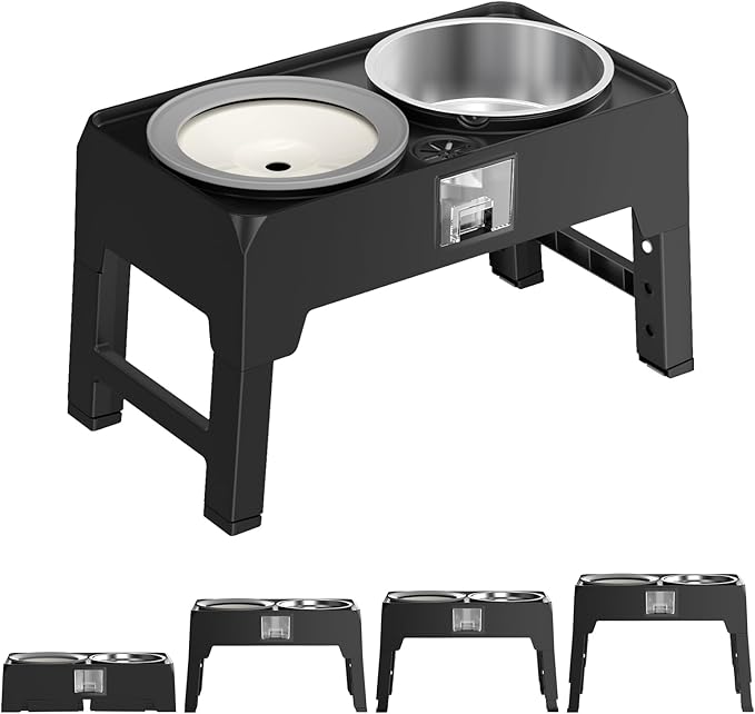 Elevated Dog Bowls, Raised Bowl Stand with No Spill Slow Water Feeder & Stainless Steel Food Dish, Adjustable Feeding Station for Small Medium Large Dogs