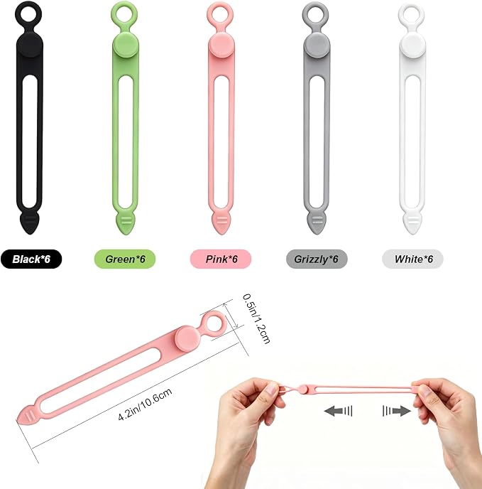 30Pcs Silicone Cable Ties Reusable Wire Organizer Straps | Fastening Earphones,Chargers, Home Office,Desk,Kitchen Appliance Cables & Wires Cable Ties Cord Organizers(5 Colors)
