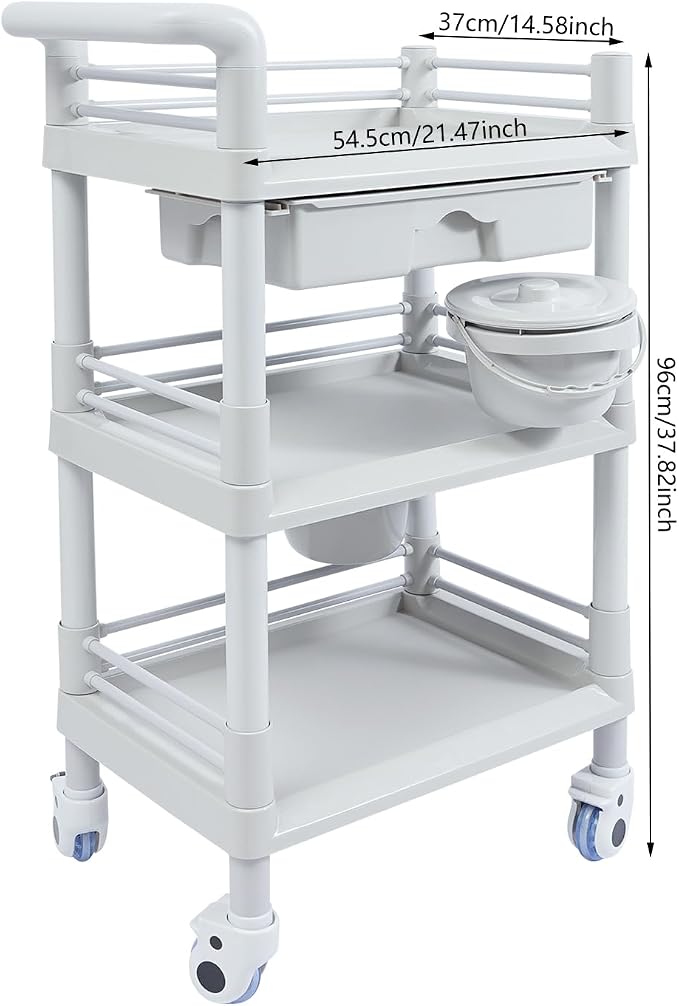 Mobile Salon Storage Cart with Wheel and Drawer, Portable 3-Tier Professional Trolleys, 176 Lbs Load Utility Tool, for Barber Stores, Spas, Homes, Beauty Store, Pet Shops (Grey)