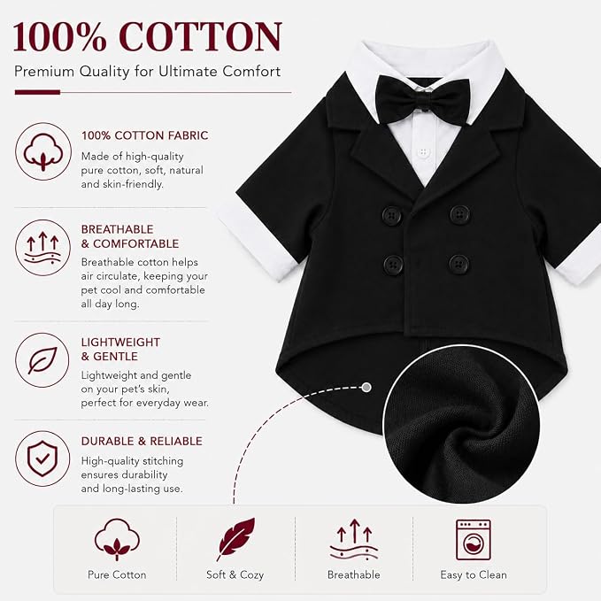 Lovelonglong Pet Costume Dog Suit Formal Tuxedo with Black Bow Tie for Small Dogs Cat Clothes Chihuahua Clothing Black XS