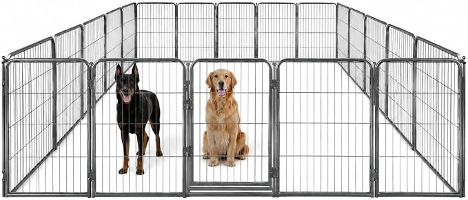 Dog Play Pen for Outdoor Use - 40'', 20 Panels for Medium and Large Size Dogs - Portable Playpen Pet Fence for RV, Camping, and Yard - Heavy Duty Kennel w/Grey Rust Resistant Coating