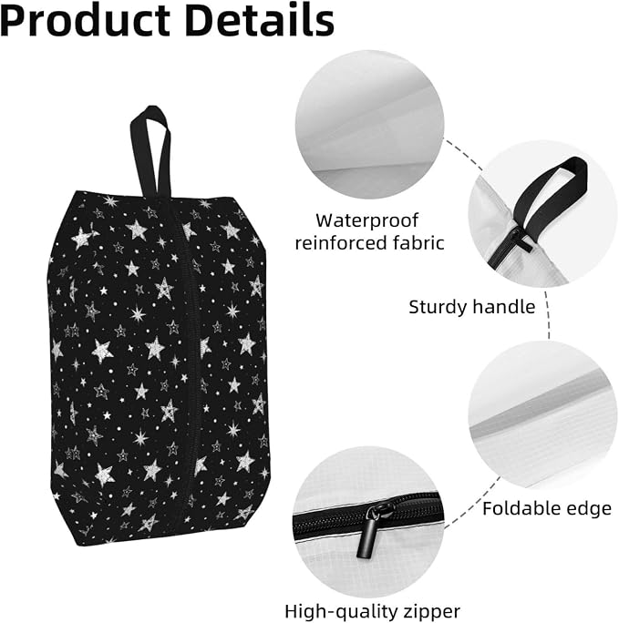 Cute Doodle Stars Travel Shoe Bag for Men & Women, Waterproof Shoe Storage Organizer with Zipper, Portable Shoe Pouch for Sneakers, Heels, Sandals, Gym & Travel Luggage 2PCS
