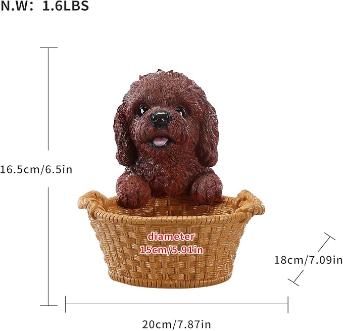 Red Brown Poodle Candy Bowl, Resin Dog Figurine Key Bowl for Entryway Table, Desktop Storage Basket Organizer for Desk, Unique Dog Lover Gift
