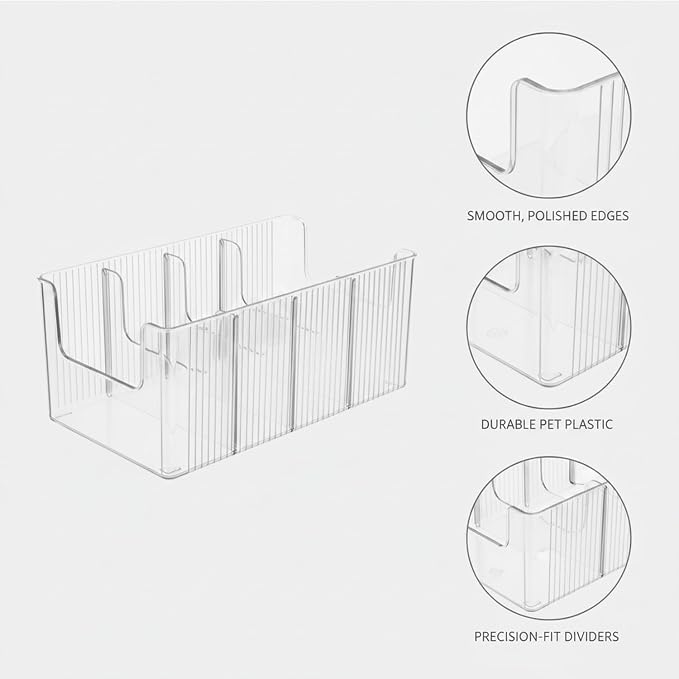 Multipurpose Clear PET Organizer Box with Dividers for Drawers, Desktops, and Cabinets - Versatile Storage Caddy, 10.1 x 5.2 x 3.9 Inches