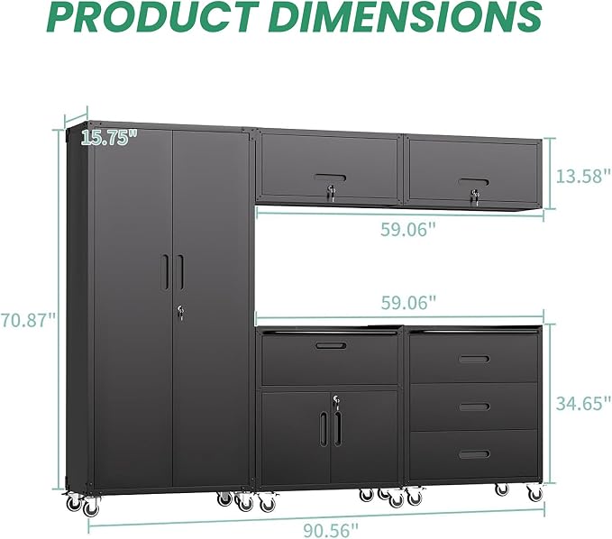 Garage Cabinet System | Heavy Duty Steel All-in-One Modular Garage Cabinet Set for Ultimate Workshop Organization | Easy Assembly Garage Storage Cabinets & Tool Bench