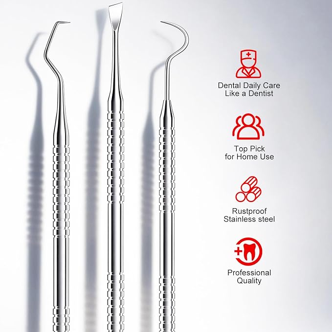 G.CATACC Dental Tools, Metal Dental Pick Teeth Cleaning Tools for Home Use, Stainless Steel Oral Care Hygiene Kit with Tooth Scraper Plaque Tartar Remover - with Case
