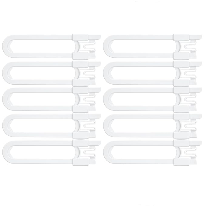 Vmaisi No Drill U-Shaped Sliding Cabinet Locks Baby Proofing, 10 Pack | Adjustable Child Safety Locks for Cabinets with Handles or Knobs, Childproof Latches for Kitchen Bathroom Storage Cupboards