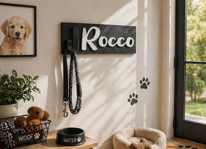 Personalized Dog Leash Holder, Custom Pet Name Wall Hook, Dog Collar Holder, Entryway Organizer, Minimalist Dog Decor, PLA Bioplastic