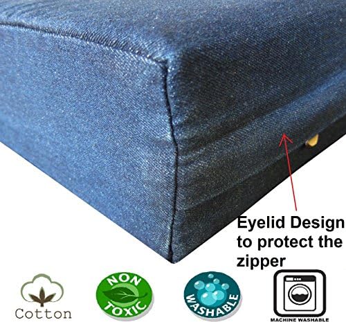 Dogbed4less Premium HeadRest Pillow Orthopedic Cool Memory Foam Dog Bed for Large Dogs, Waterproof Lining with Washable Denim Blue Cover, Extra Large 47X29