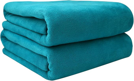 JML Large Microfiber Bath Towels Set with Hanging Loop, 2 Pack (30" x 60") - Soft, Absorbent, Quick Drying, Lint-Free, Fade Resistant, Use for Salon, Hair Wrap, Fitness, Sport, Yoga, Teal