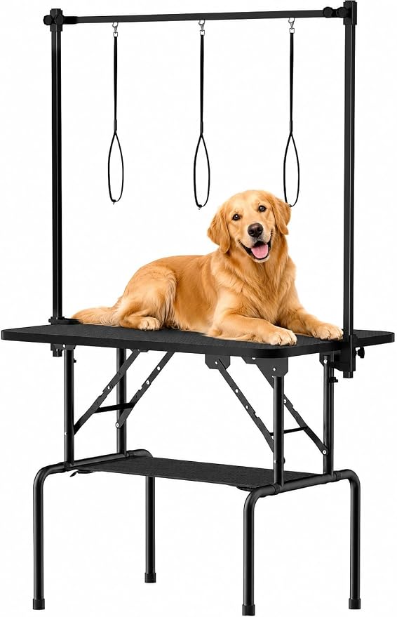46 Inch Foldable Dog Grooming Table with Adjustable Arm, Nooses & Storage Basket - Non-Slip Pet Grooming Station for Dogs & Cats - Supports Up to 300 lbs (46 inches)