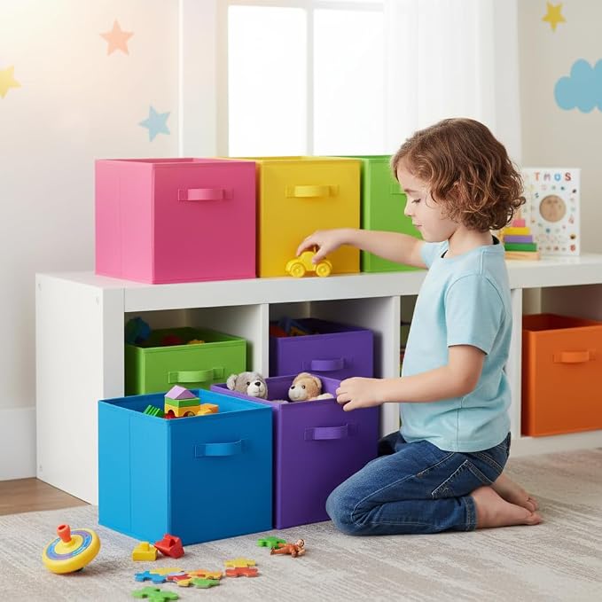 GRANNY SAYS 11 Inch Cube Storage Bins, Cube Storage Organizer, Rainbow | Collapsible Storage Boxes with Thickened Base Plate, Sturdy Handles, Decorative Baskets for Shelves, Closet, 6-Pack