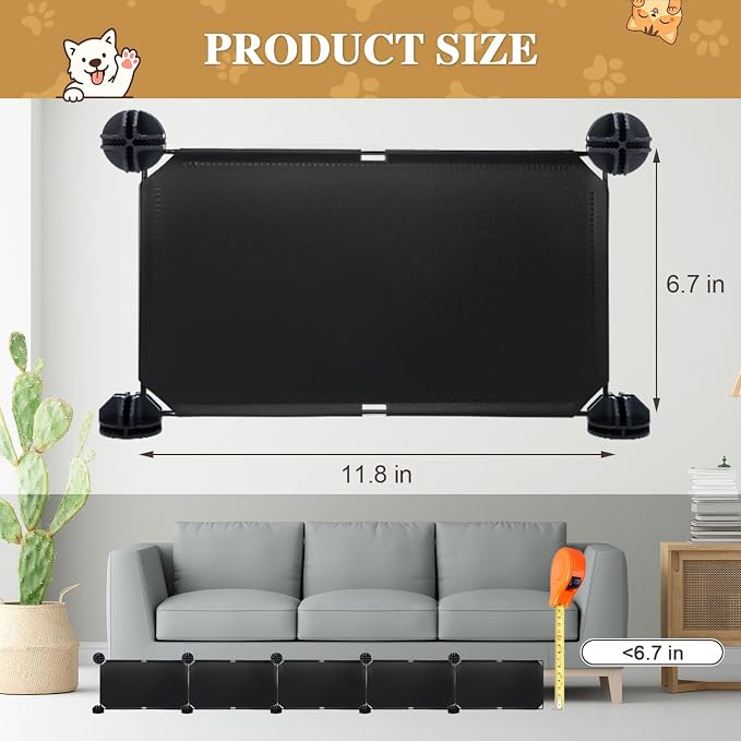 Under Couch Blocker, 6.7" H x 248" L in Total Couch Blockers for Pets, Adjustable Under The Couch Blocker Prevents Pets Under Furniture, Black