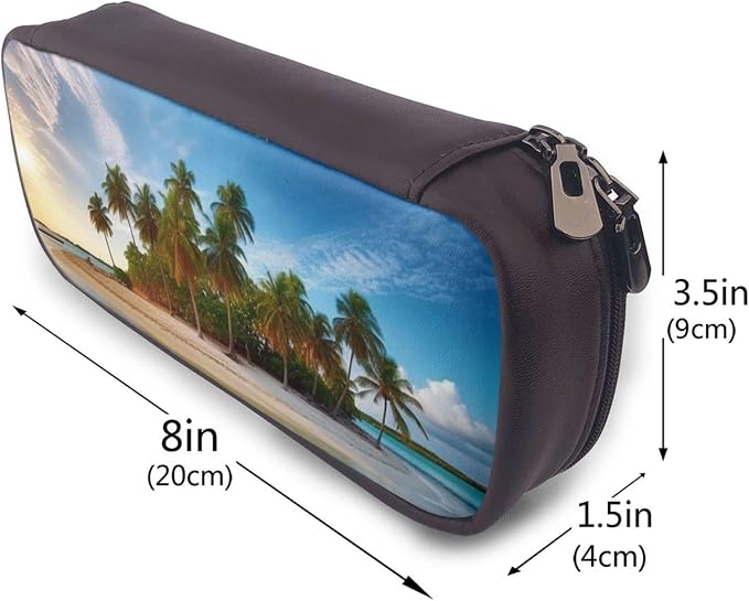 Leather Pencil Case Organizer Big Capacity Pencil Pouch Storage Bag With Compartments Cute Pencil Bag Overseas Islands Pen Box Portable Cosmetic Makeup Bag Organizer