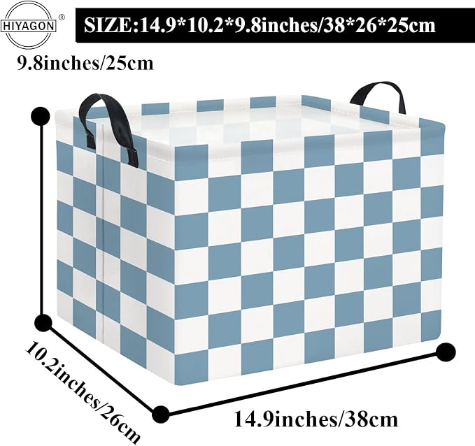 Rectangular Kids Basket Baby Girl Basket Fabric Storage Bin Organizer Box Room Decor(Blue Checkered)