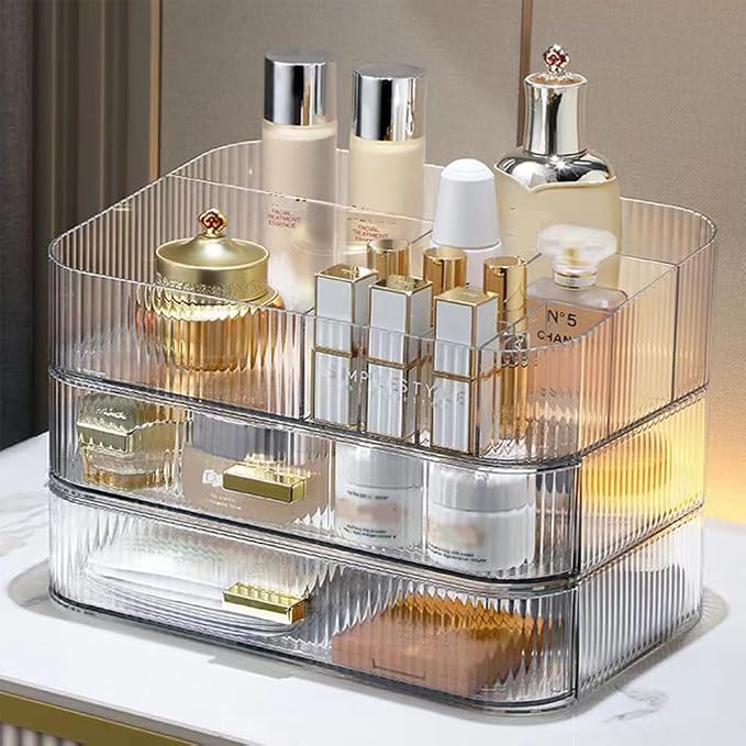 Makeup Organizer with Stackable Drawers, Bathroom Counter Organizer. | Drawers Can be Stacked, Cosmetic Display Case, Ideal for Make Up, Skincare, Perfume; Suitable for Dresser Top, Vanity