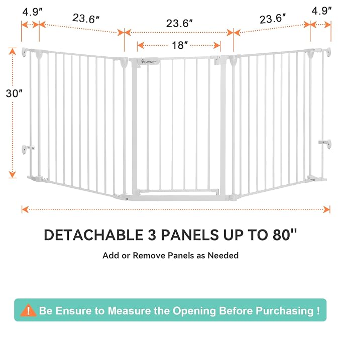 COMOMY 80" Extra Wide Baby Gate, Dog Gate for House Stairs Doorways | Auto Close Pet Gate with Door Walk Through, 3 Metal Panels, Hardware Mounted Baby Fence Indoor Outdoor(30" Tall, White)