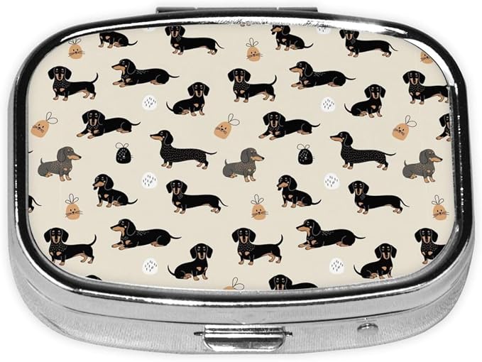 Discreet Pill Organizer Mini Pocket Case Medication Holder Business Meeting Concealed Carry, Cartoon Dachshund Weiner Dog Pet Dogs