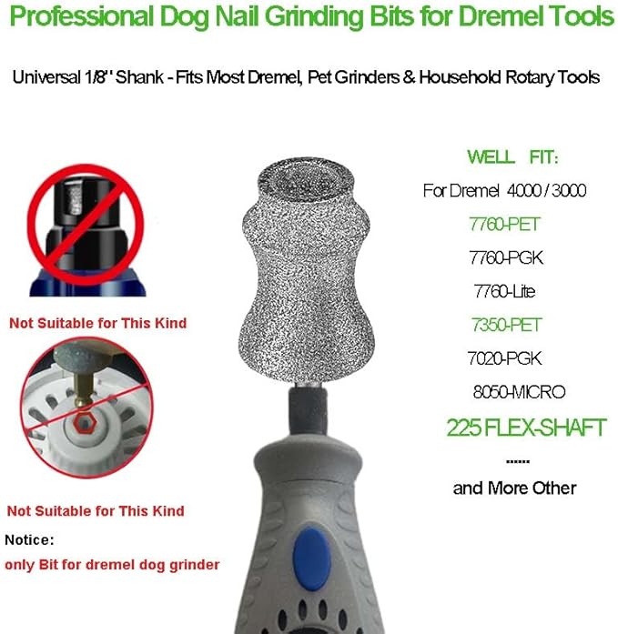 Painless for Dremel Dog Nail Grinder Attachment Replacement Heads - Diamond Bit Refill Tips Fit Dremel 7760 & 7350, Smooth Grinder Tool Accessories for Small/Medium/Large Dog/Cat Thick Nail Grinding