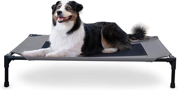 K&H Outdoor Elevated Dog Bed - Cooling Raised Dog Bed for Medium & Large Pets, Breathable Mesh Center Hammock Design, Indoor/Outdoor Washable Cover, Portable Metal Frame, Gray, Large 42x30in