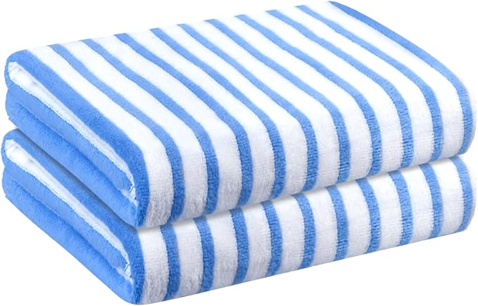 JML Microfiber Beach Towels Cabana Stripe, 2 Pack, 30" x 60", Quick Drying Bath Towel Set for Adult, Absorbent, Use for Travel, Sport, Swimming, Pool, Yoga, Camping, Micro Fiber StripeBlue