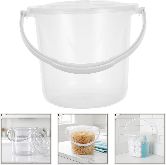 Clear Plastic Storage Bucket with Handle and Secure Lid Portable Transparent Pail for Pantry Dry Goods Craft Supplies Camping Gear Organizer and Laundry Utility