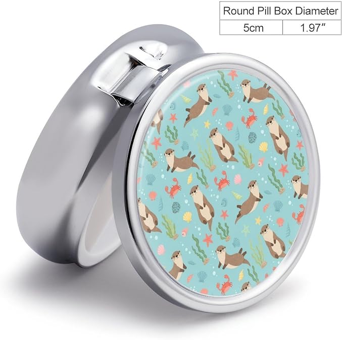 Compact Pill Holder, Cute Sea Otters Round Mini Dispenser, Travel Organizer Case for Medicine, Purse Pocket Box for Outdoor Enthusiasts