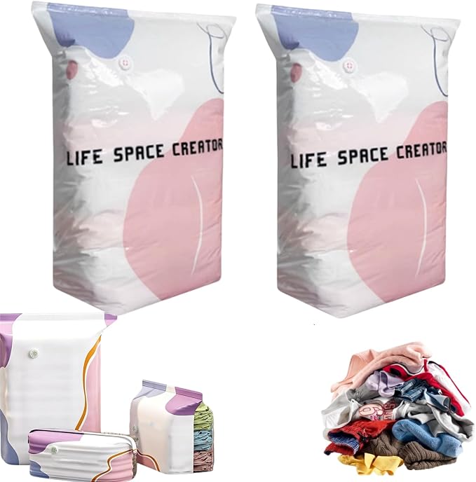 No-Pump Vacuum Storage Bags,Large Cube Vacuum Seal Bags,Press & Seal Reusable Space Saver Bags,Air Tight Compression Storage Bags for Clothes, Comforters,Blankets, Bedding,Travel (L-2PCs)