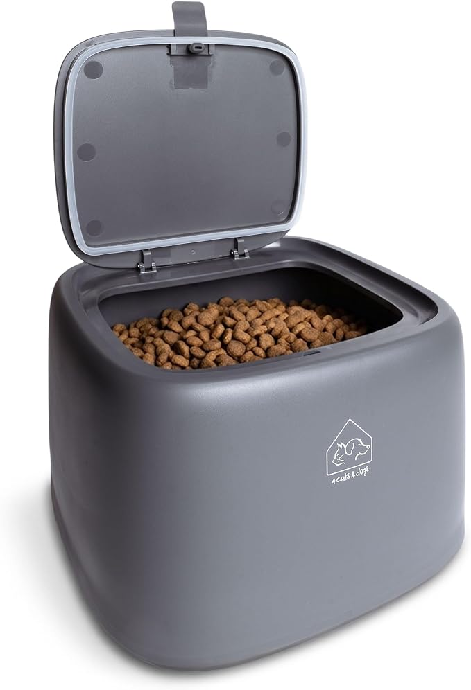 4 Cats & Dogs Kibble Food Container – 10L Pet Food Storage with Airtight Lid, Measuring Cup & Drain Plug – Freshness-Sealed Plastic Dispenser for Cat & Dog Food, Keeps Kibble Safe & Organized