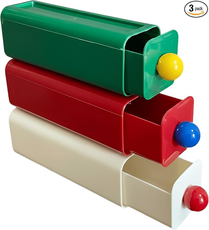 3 Pcs PET Drawer-type Storage Box Set, Rose Red, Green, Cream, Underwear Storage Organizer, Socks Storage Compartment, Wall Mounted Drawer Organizer for Home Decor, 8.9 x 3 x 3 in