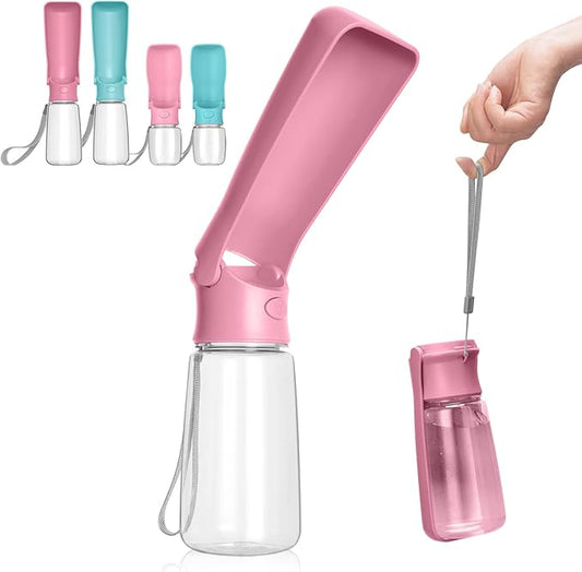 Portable Dog Water Bottle, Foldable Dog Water Bottle Leak Proof Dispenser for Puppy Small Medium Large Dogs, Pet Drink Cup for Walking Hiking Traveling(Pink,19oz)