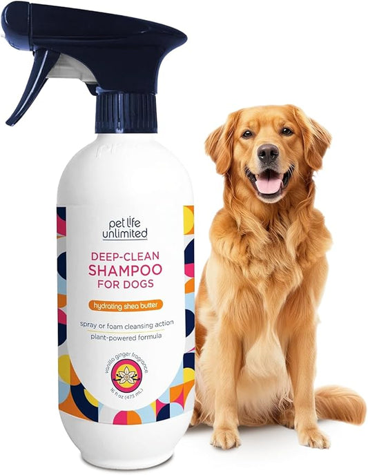 Pet Life Unlimited Dog Shampoo and Conditioner 2-in-1 Spray, 16 oz, Plant-Based, Vanilla Ginger Scent, Gentle Foaming Spray for Hydrating, Cleansing & Deodorizing, Made in USA (Pack of 1)