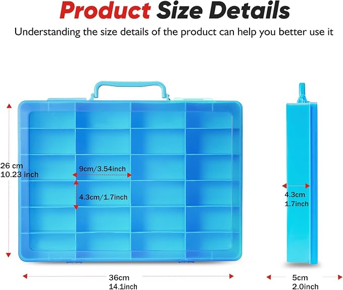 Toy Storage Organizer Case for Hot Wheels Car, for Matchbox Cars, for Mini Toys, for Small Dolls. Carrying Box Container Carrier with 24 Compartments (Box Only) (Blue)