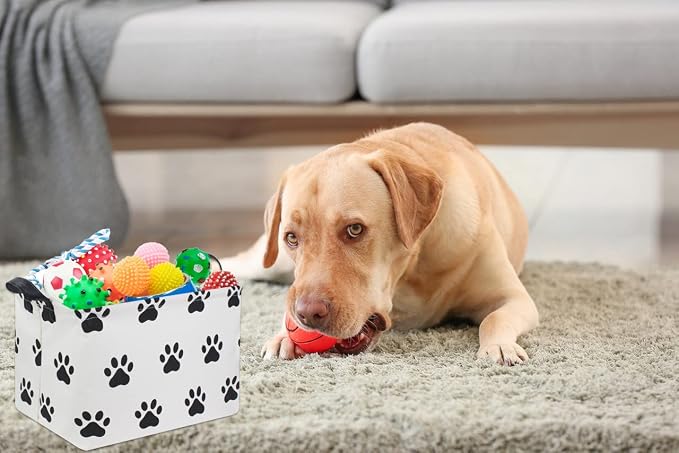 Dog toy Basket Dog Toy Bin Cute Toy Storage Basket Organizer Box Kids Gift Basket Empty Rectangular Room Decor for Home(Paw)