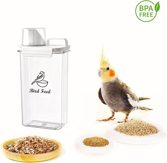 Bird Seed Storage Container Airtight | 3 Qt/2.5 L Clear Plastic Bird Food Container Portable-with Measuring Cup/Lid|Pet Food Storage Container |Wild Bird Seed Dispenser|BPA Free