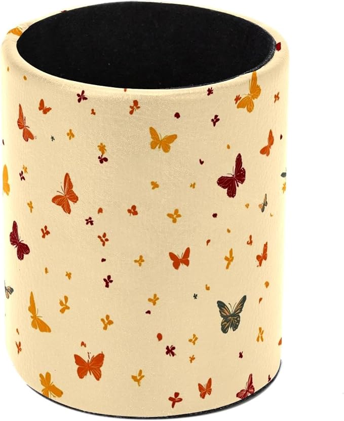 Faux Leather Pen Holder for Desk, Pencil Organizer Butterfly Pen Cup Desk Decor Makeup Brush Holder Storage for Office Home