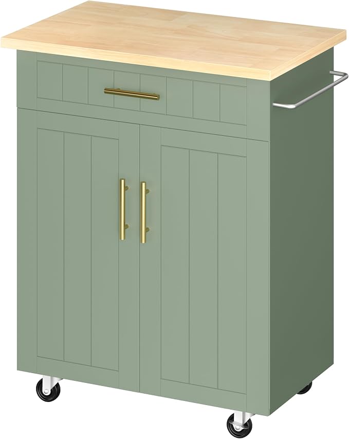 JY QAQA 26" Kitchen Island on Wheels with Storage Cabinet Kitchen Cart Cabinet with Shelves, Cart Handle for Towel Rack or Free Mobility, Portable Islands for Kitchen,Green
