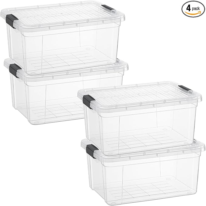 Superio 21 Quart Clear Plastic Storage Boxes with Lids, Stackable Organizer Containers, BPA-Free Storage Bins for Home, Office, School & Dorm, 4 Pack