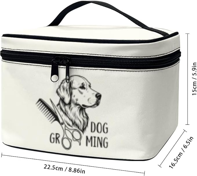 White Cosmetic Bag for Women Cute Dog Large Capacity Travel Makeup Bag Casual Make Up Case Organizer with Handle, Toiletries Accessories Brushes