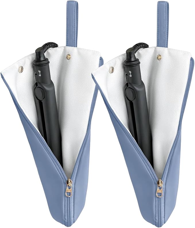 Holder & Mat for Hot Tools, Curling Iron Flat Iron Heat Resistant Hair Tools Travel Bag - Ideal for Home, Travel, Gift (Blue 2 Pack)