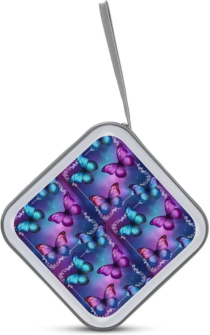 40-Disc Hard Shell Storage Wallet Purple Butterfly, DVD CD Binder with Carry Strap, Portable Protective Organizer for Travel Office
