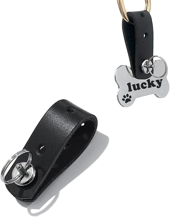 Pet ID Tag Silencer - Dog & Cat Collar Leather Connector | Holder Up to 4 Dog Tags(Black)